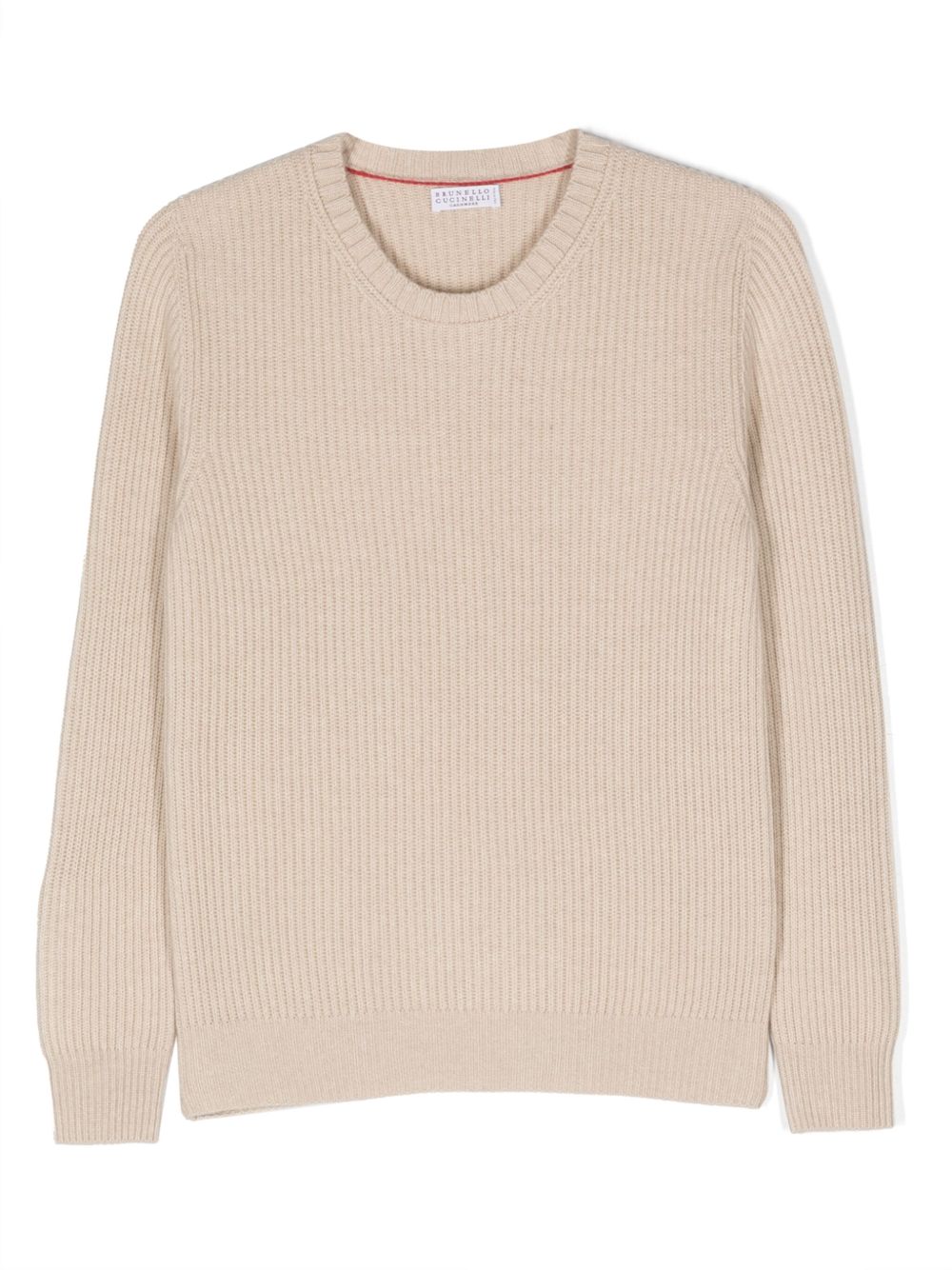 Brunello Cucinelli Kids 罗纹针织羊绒毛衣 - 中性色