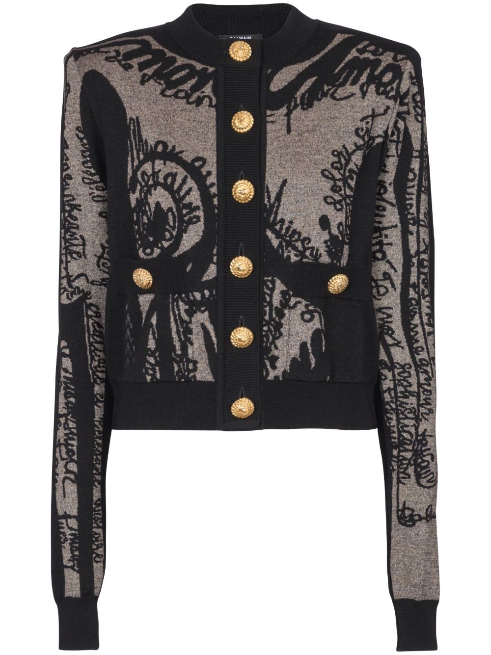 Balmain logo嵌花针织开衫 - 黑色