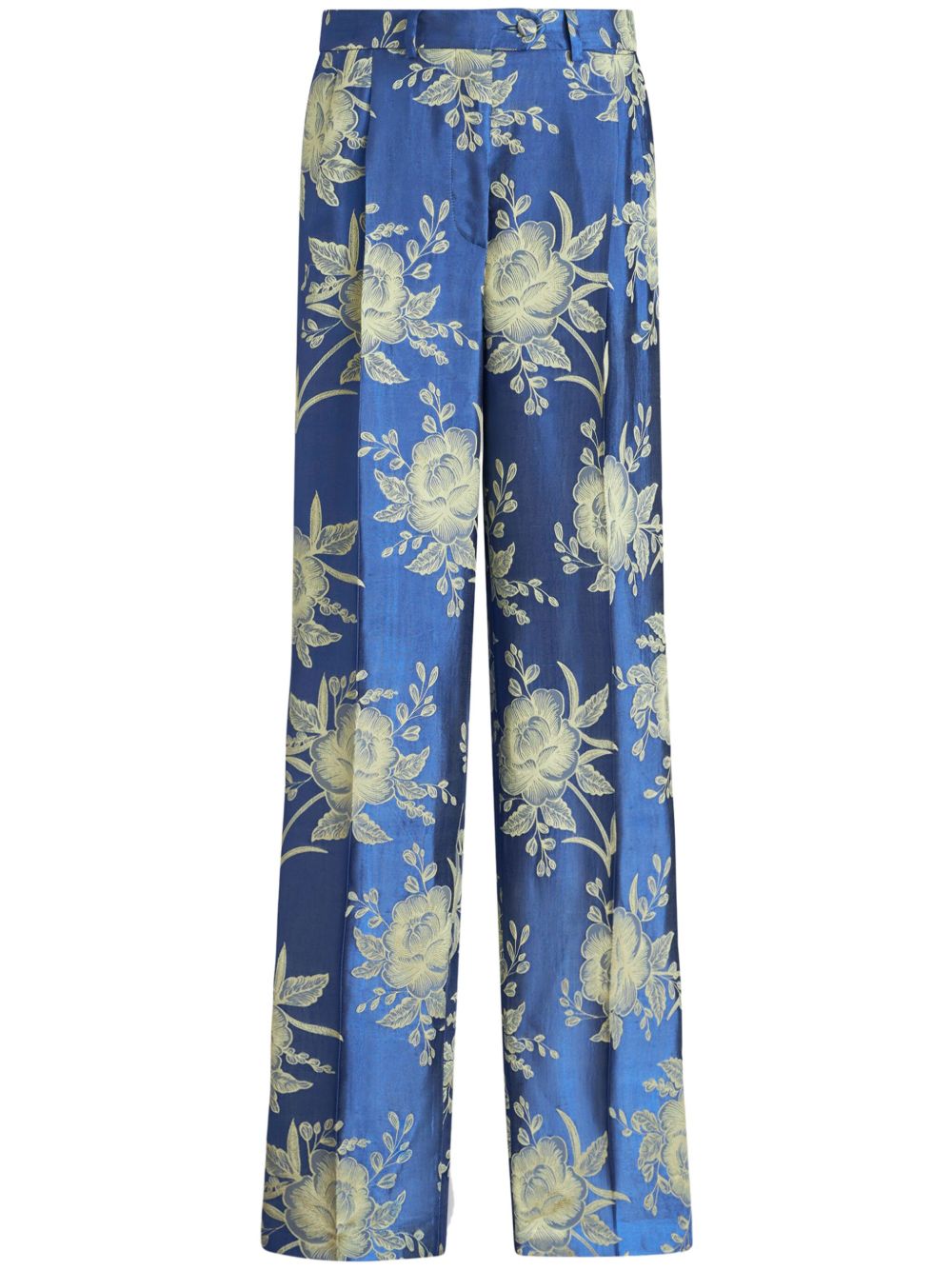 ETRO 花卉提花阔腿裤 - 蓝色