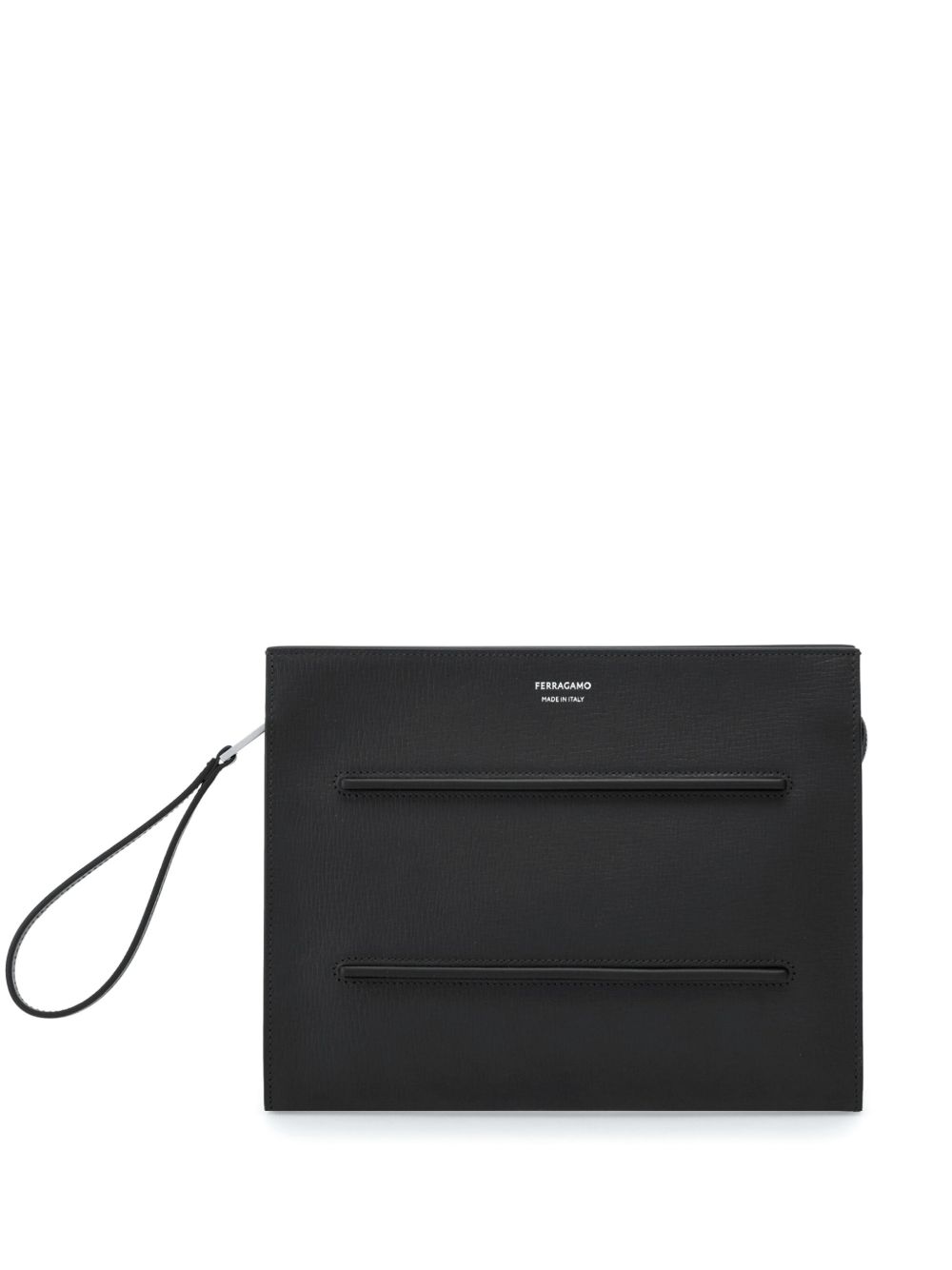 Ferragamo logo印花皮质小袋 - 黑色