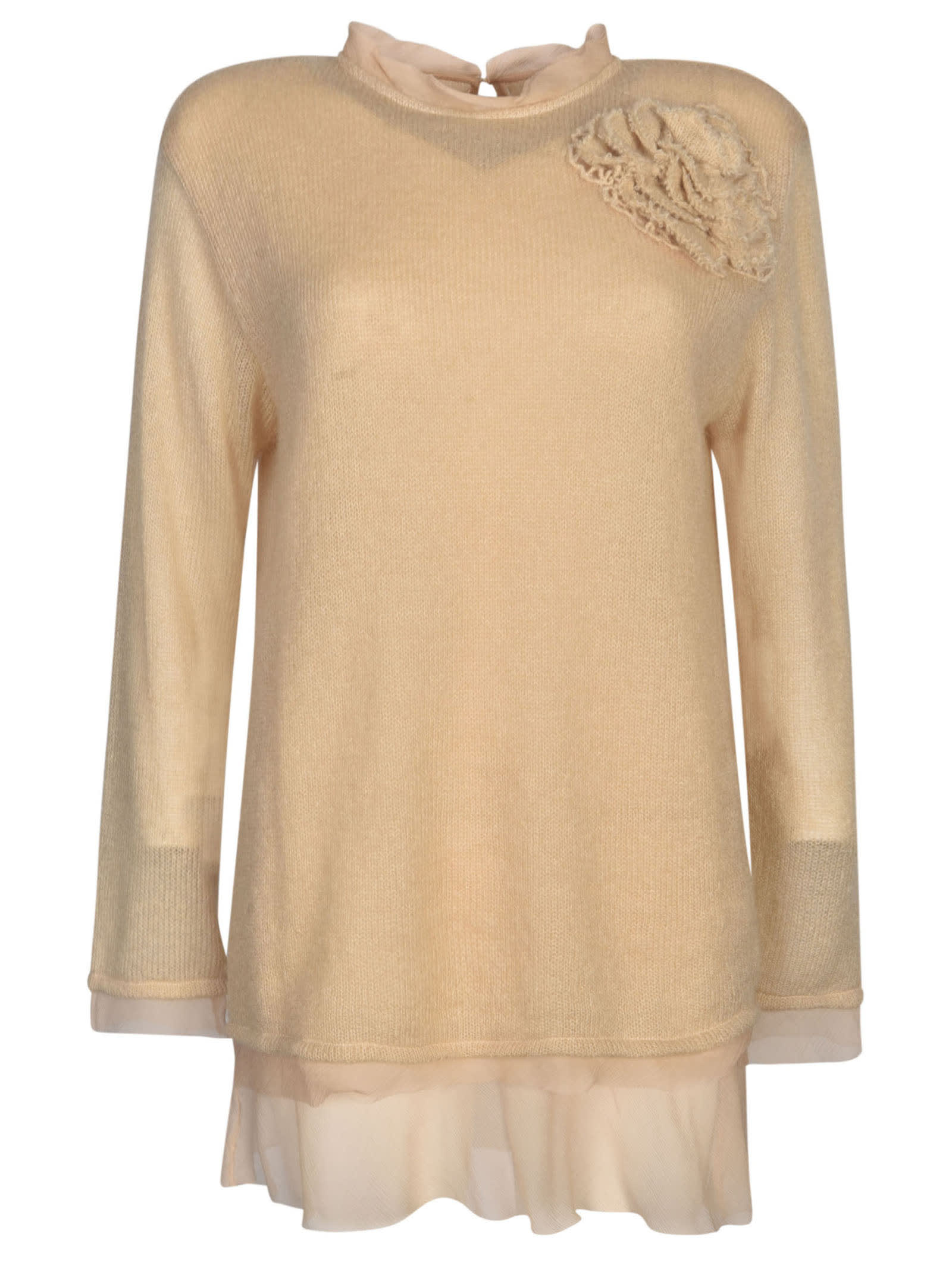 Ermanno Scervino Floral Embroidery Lace Paneled Knit Sweater