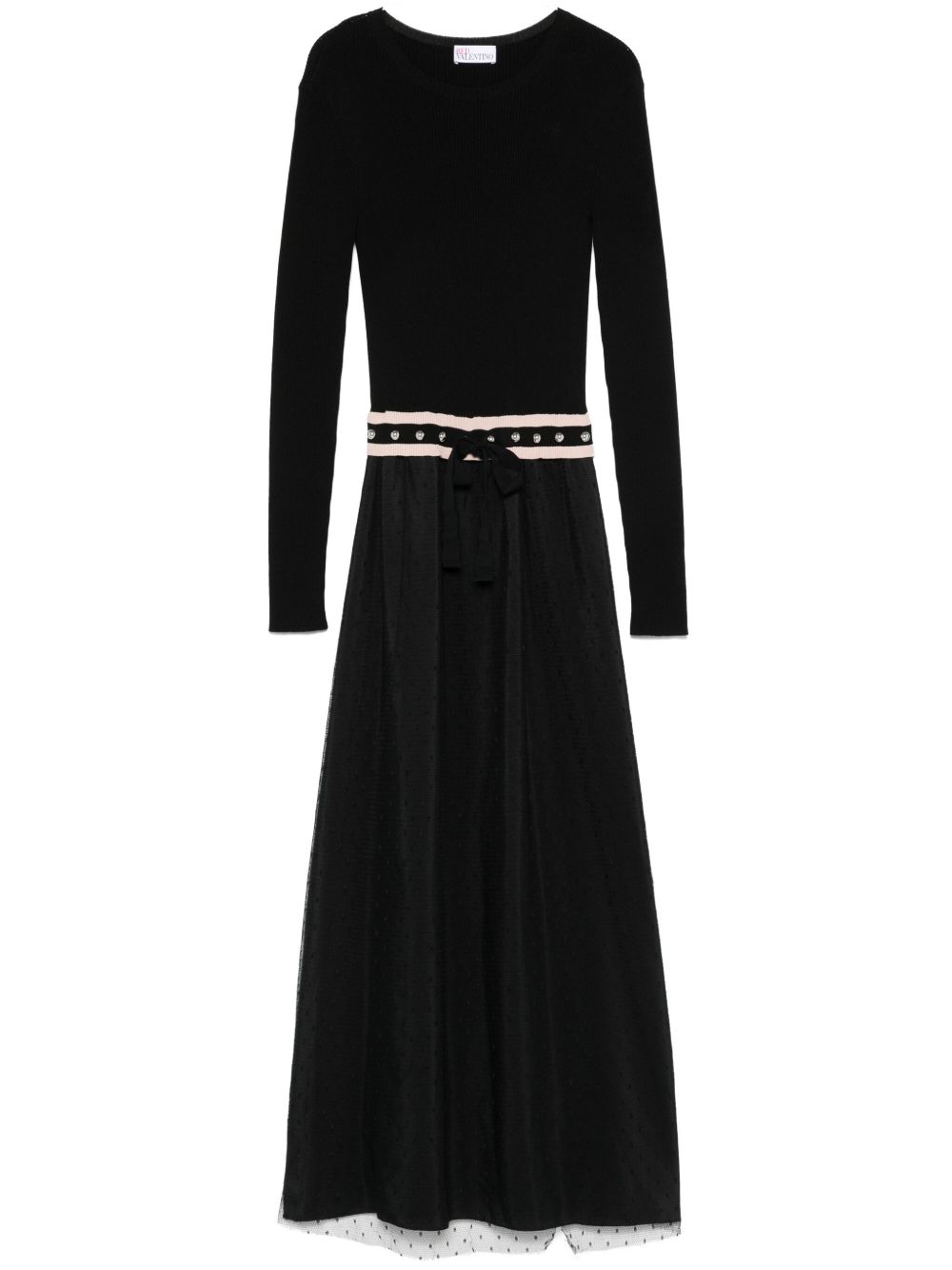 Valentino Garavani Pre-Owned 拼接中长连衣裙（2010年代典藏款） - 黑色