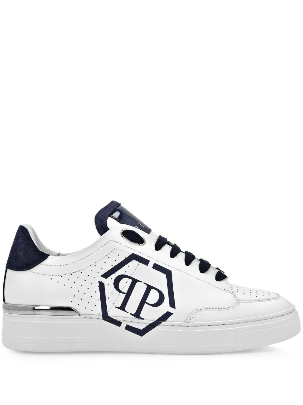 Philipp Plein Hexagon 皮质运动鞋 - 白色