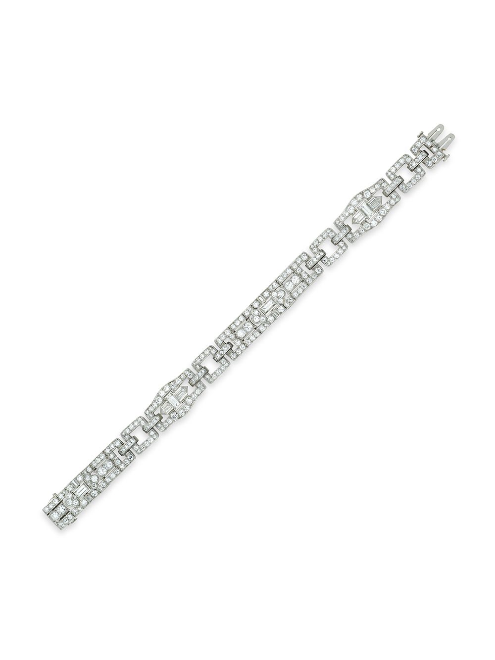 Cartier Art Deco 铂金钻石手链 - 银色