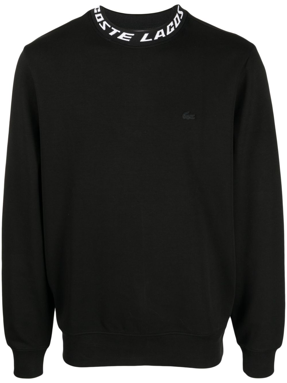 Lacoste logo提花领长袖卫衣 - 黑色