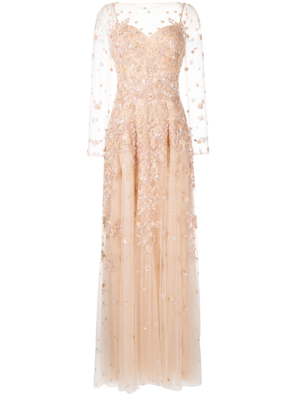 Zuhair Murad 贴花薄纱礼服 - 粉色
