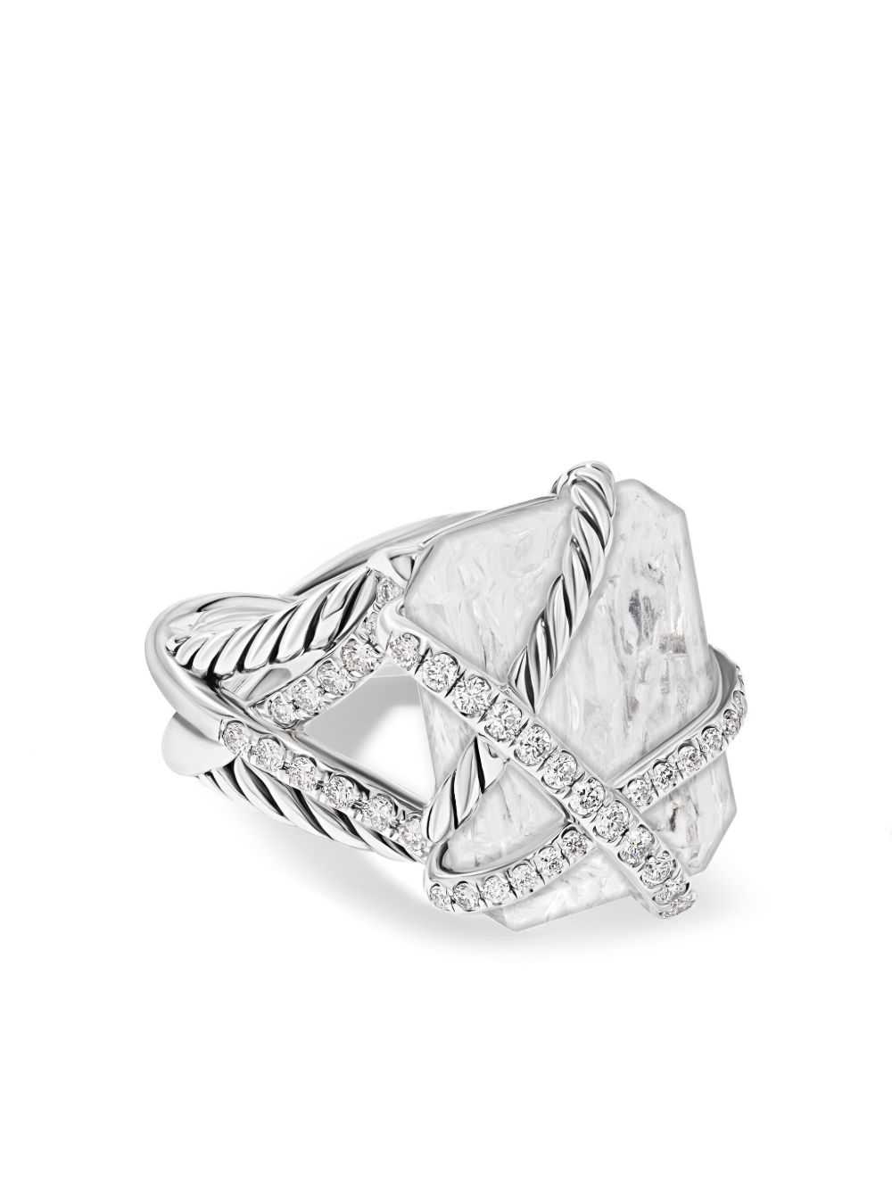 David Yurman 纯银 Cable Wrap 水晶钻石鸡尾酒戒指 - 白色