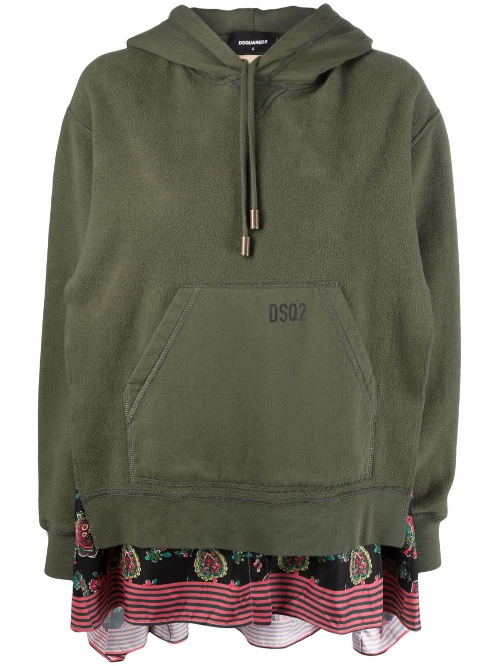 DSQUARED2 D2次方 logo印花拼接套头式连帽衫 - 绿色