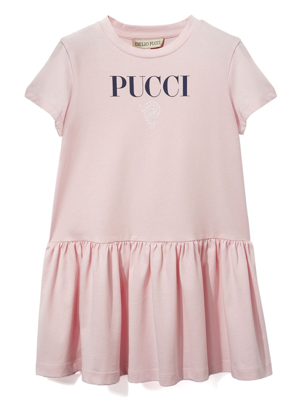 PUCCI Junior logo印花短袖连衣裙 - 粉色