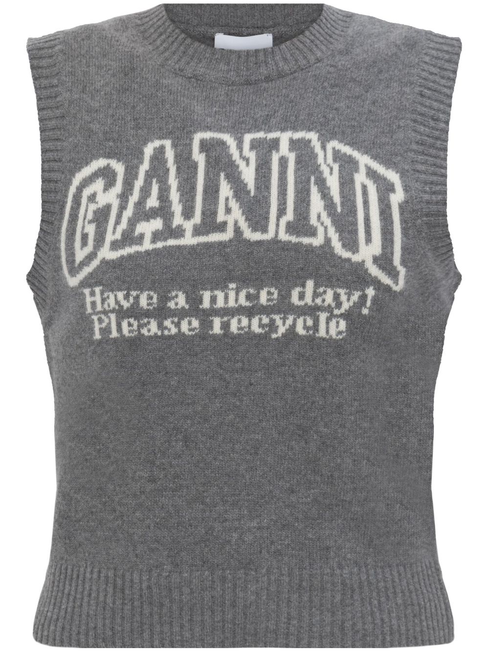 GANNI logo罗纹马甲 - 灰色