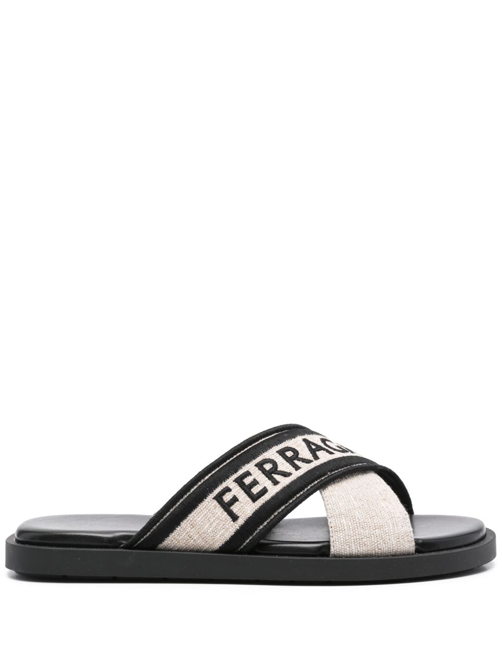 Ferragamo logo刺绣交叉袢带凉鞋 - 黑色