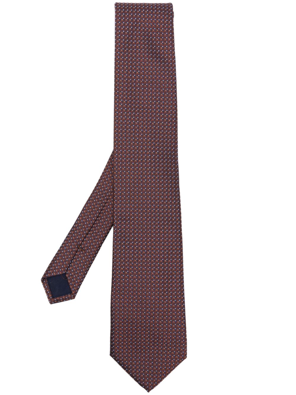 Corneliani 几何图案印花真丝领带 - 褐色