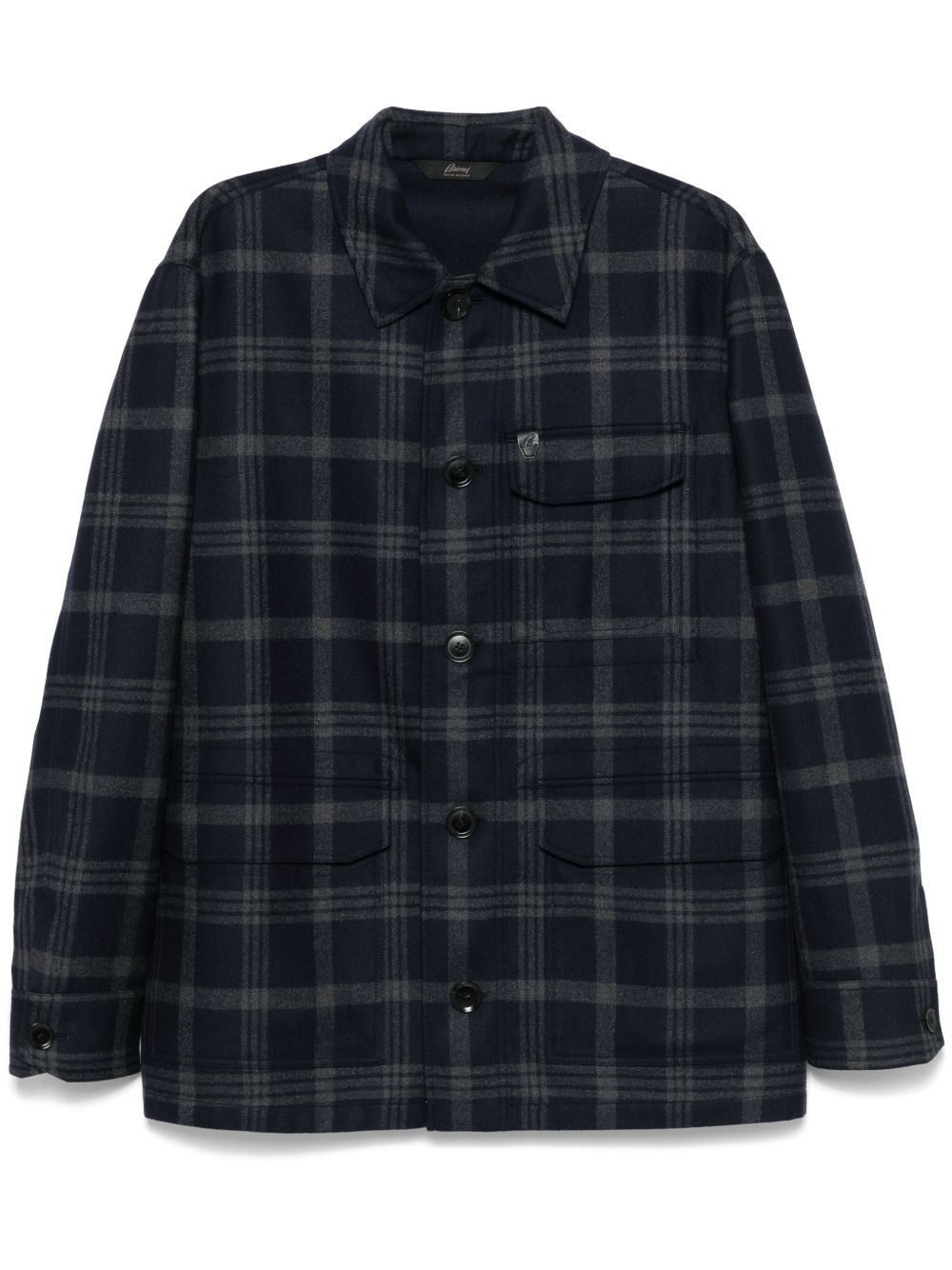 Brioni 格纹衬衫式夹克 - 蓝色