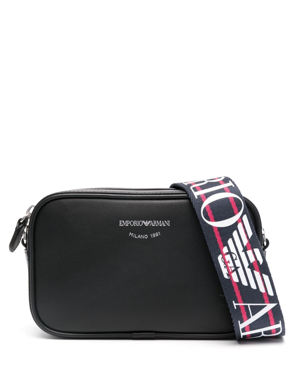 Emporio Armani logo凹面压花斜挎包 - 黑色