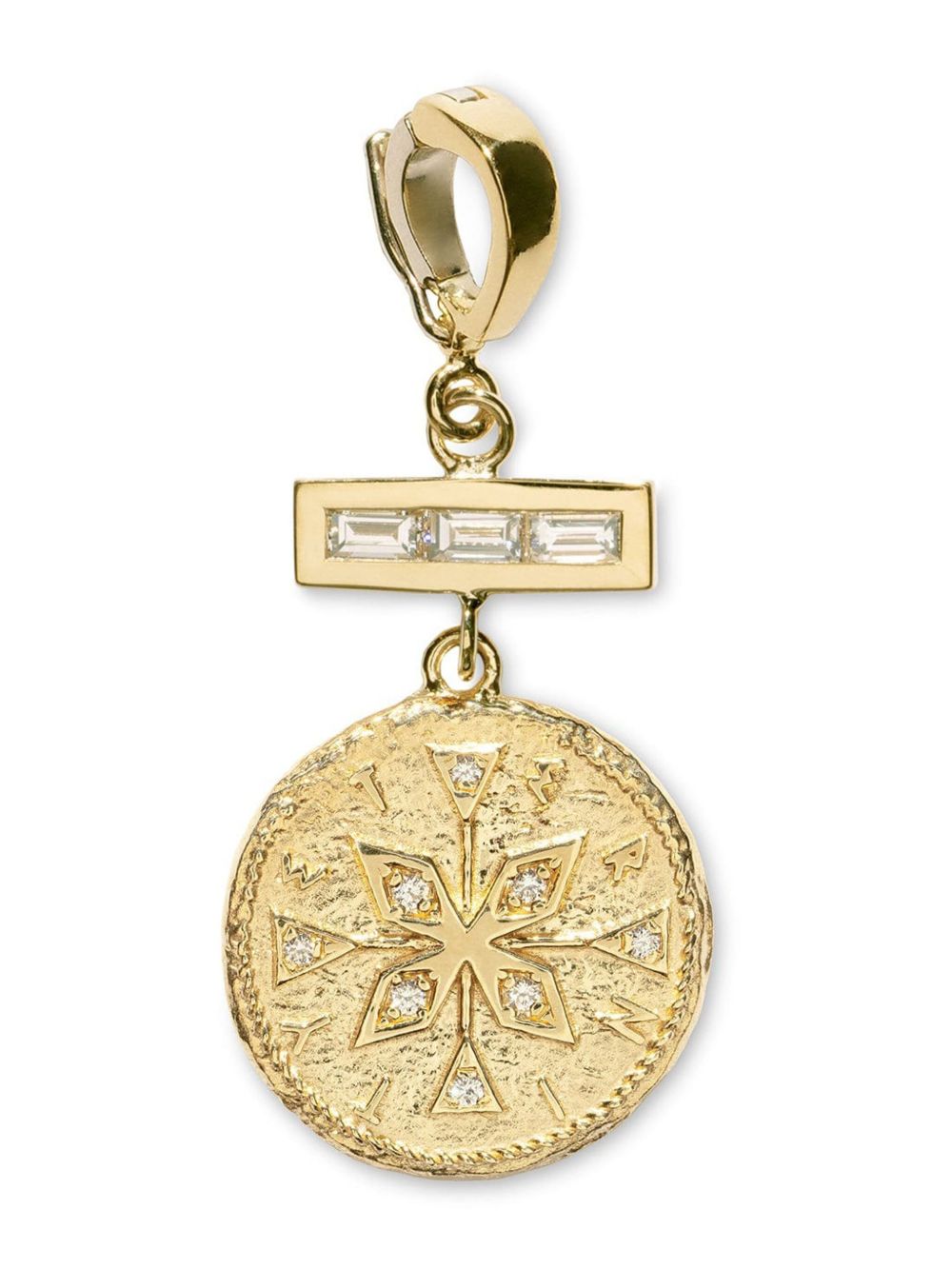 Azlee 18K黄金小号 Compass 钻石吊坠 - 金色