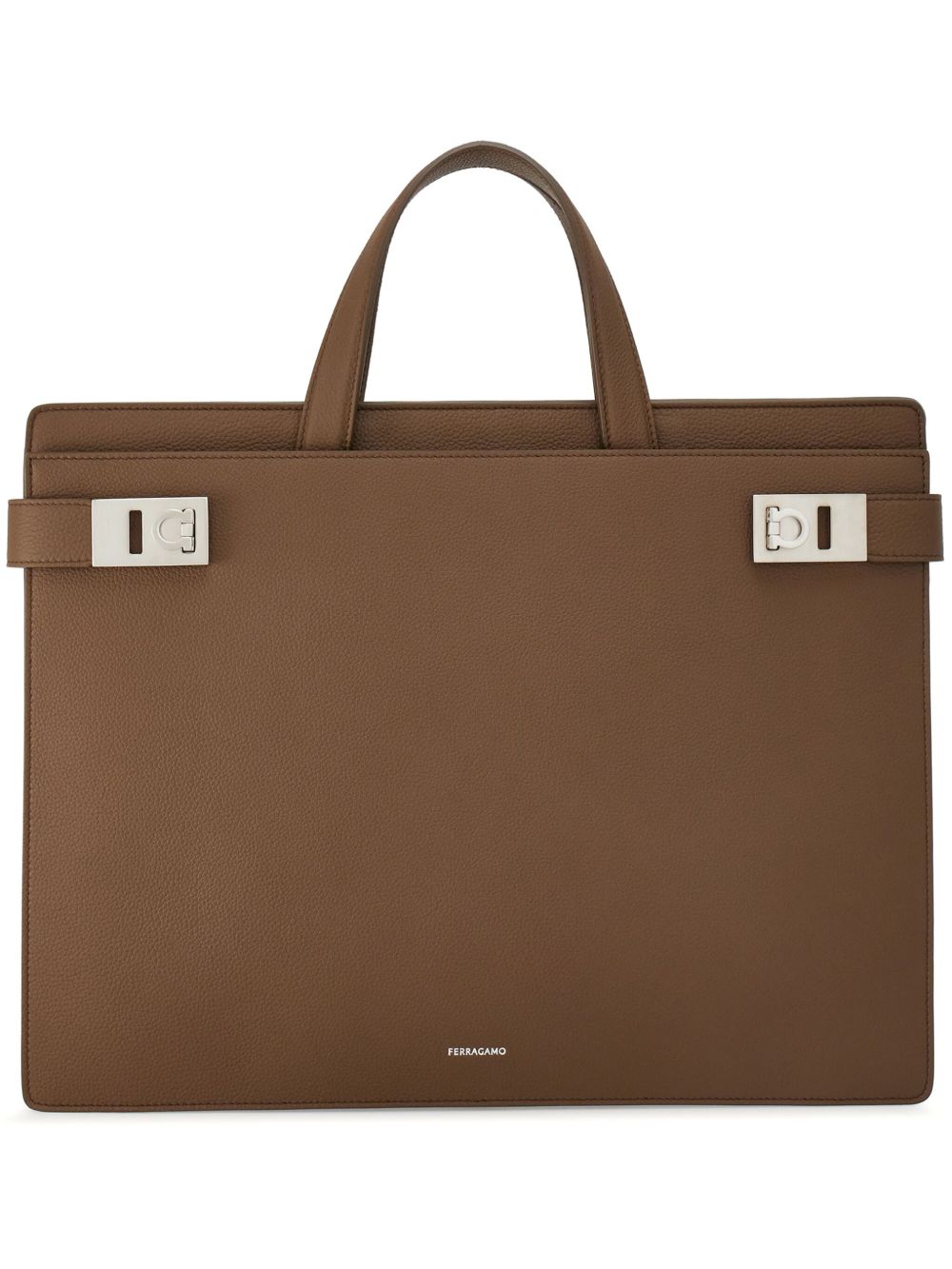Ferragamo Gancini 扣环皮质公文包 - 中性色