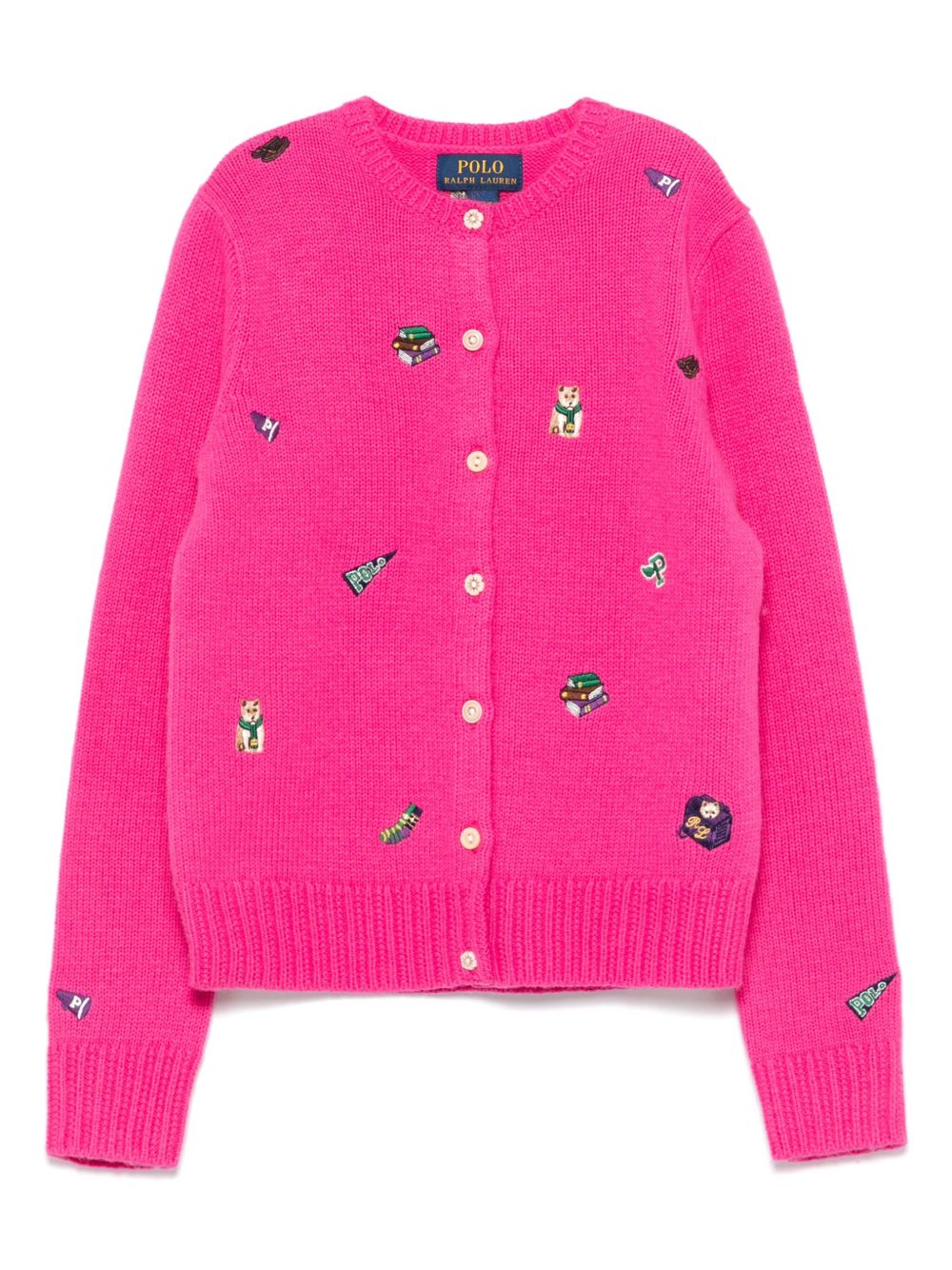 POLO RALPH LAUREN KIDS 图案刺绣开衫 - 粉色