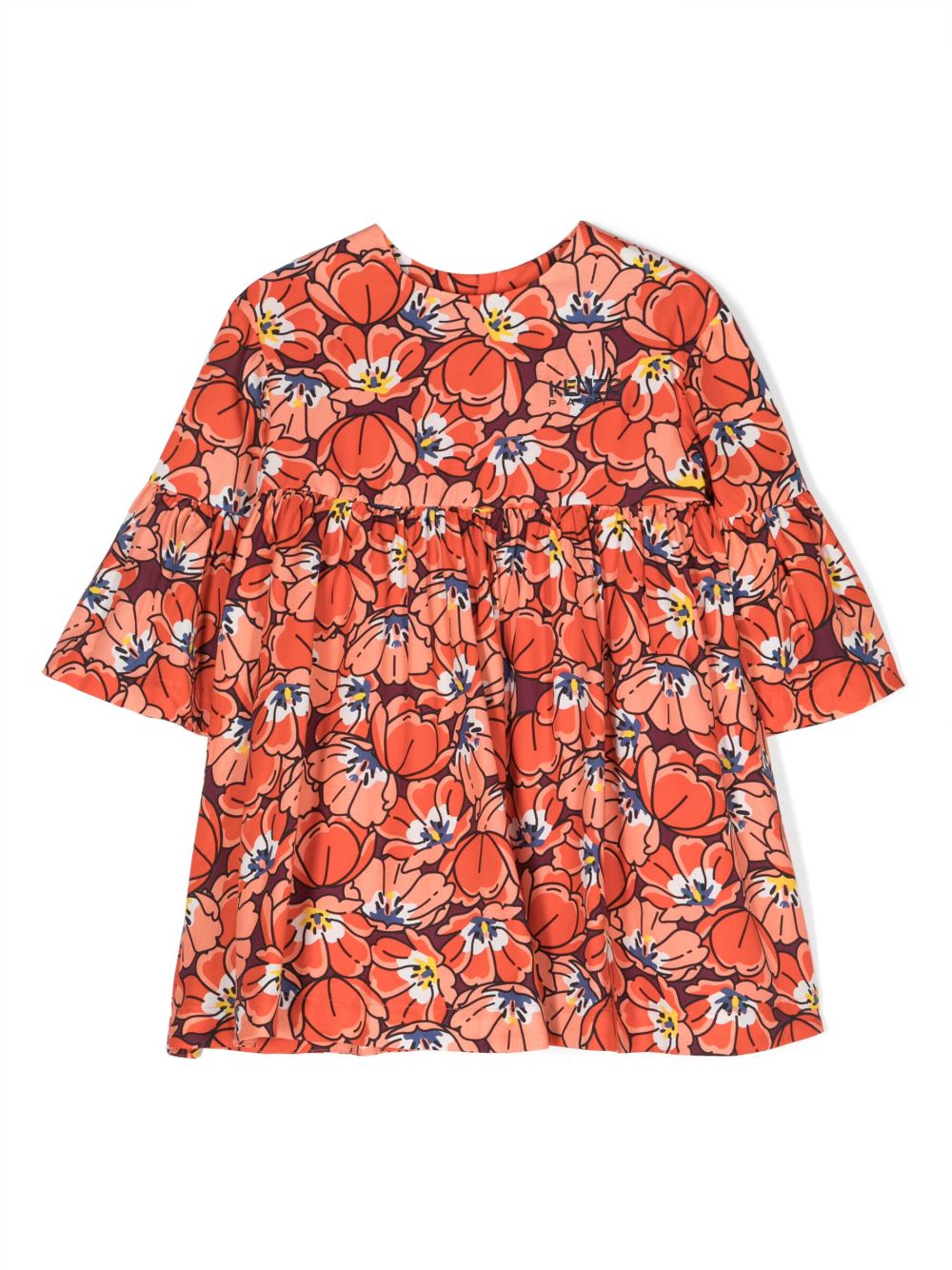 Kenzo Kids 花卉印花连衣裙 - 橘色