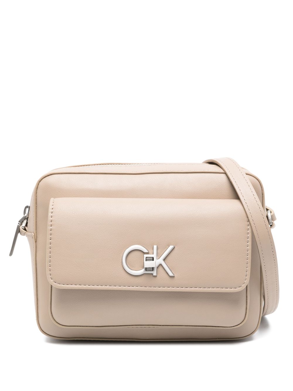 Calvin Klein logo标牌皮质斜挎包 - 中性色