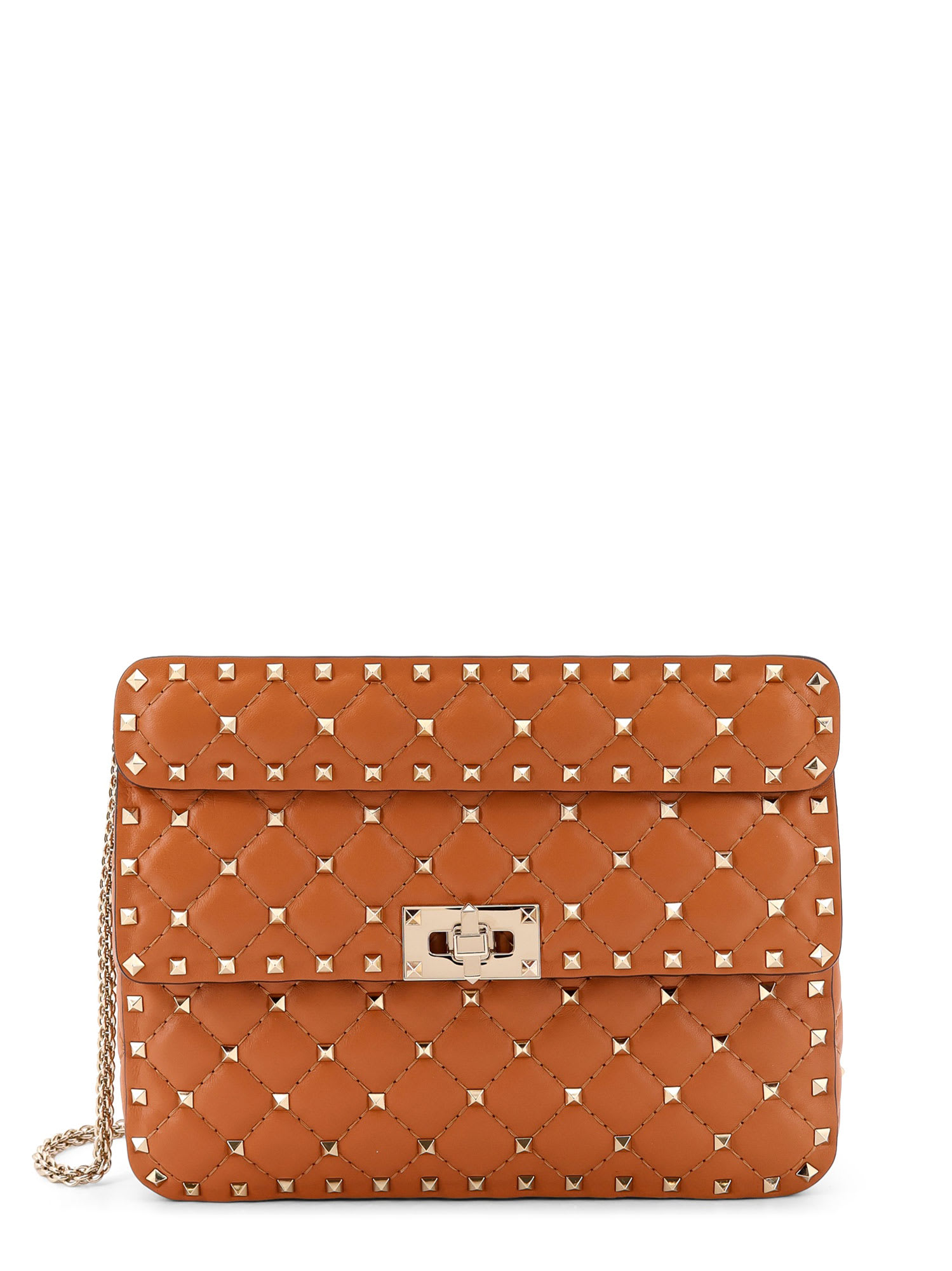 Valentino Garavani Camel Nappa Leather Medium Rockstud Spike Handbag