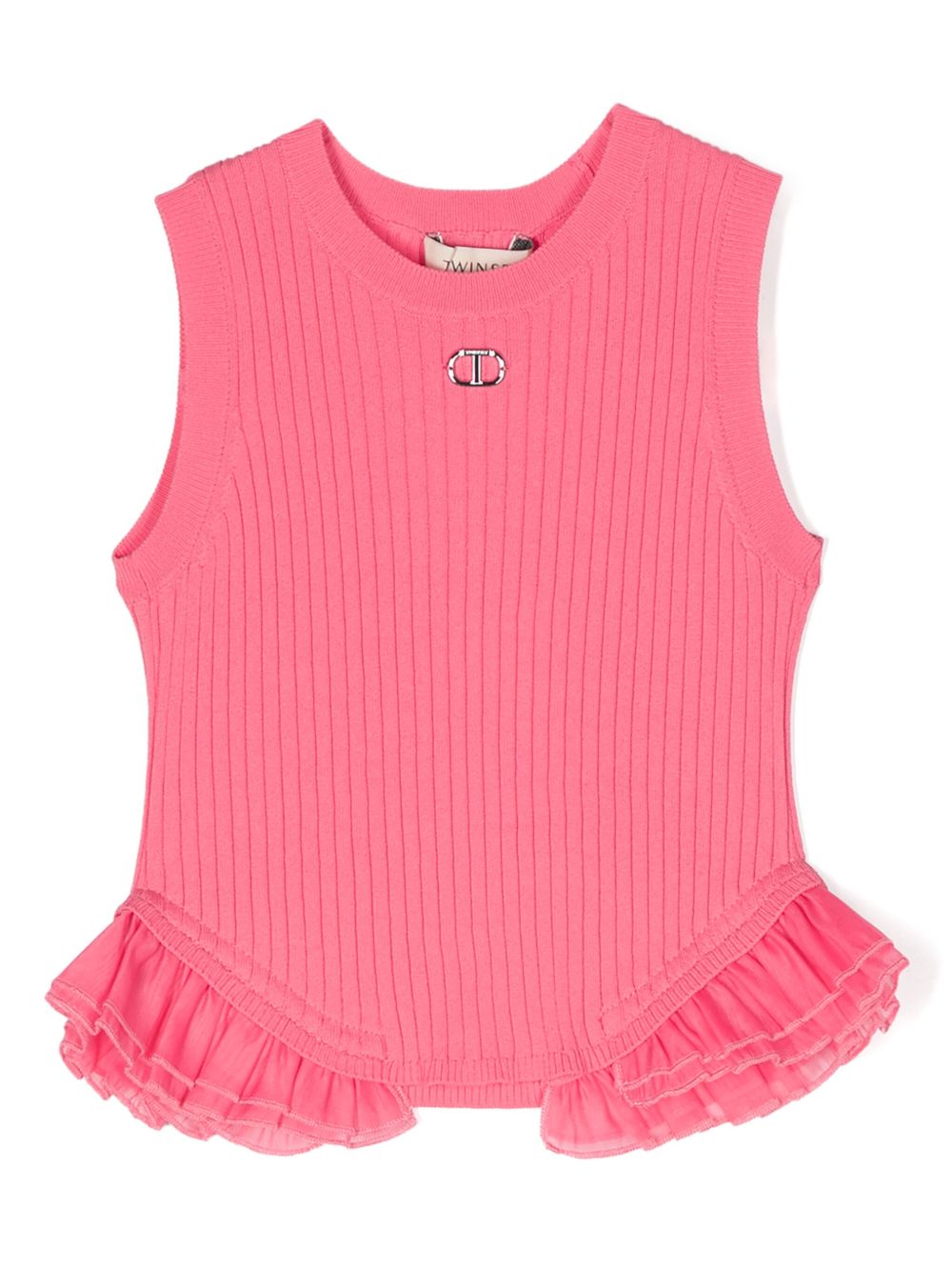 TWINSET Kids 荷叶边下摆logo标牌上衣 - 粉色