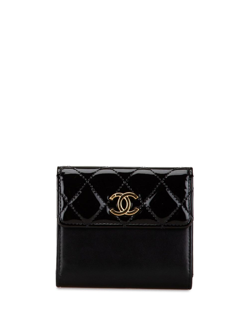 CHANEL Pre-Owned CC 绗缝亮面小羊皮三折小号钱包（2020年典藏款） - 黑色