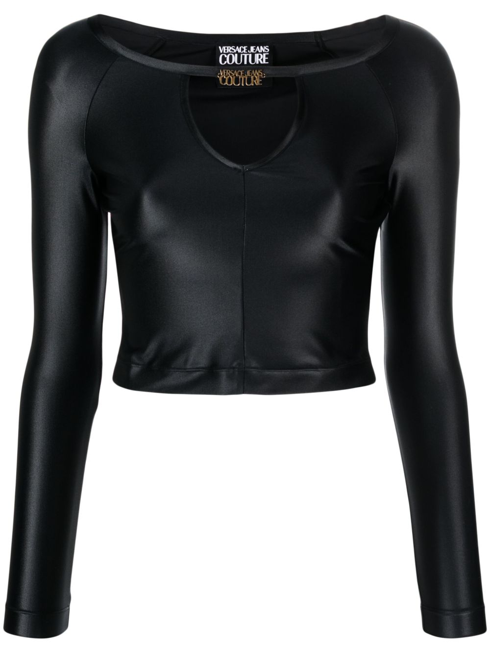 Versace Jeans Couture logo标牌平纹针织短款上衣 - 黑色