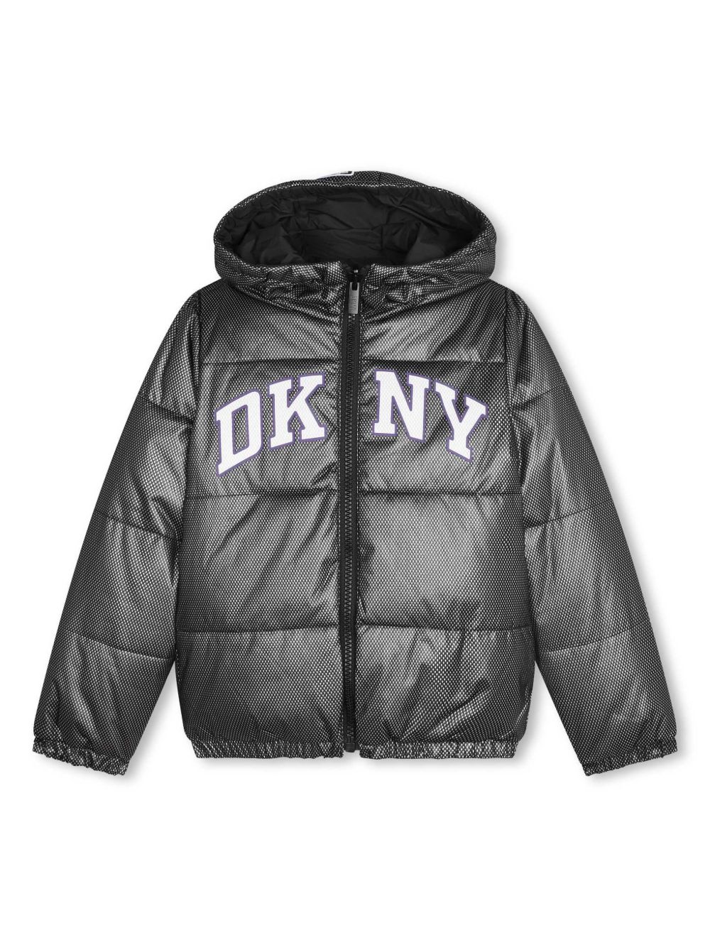 Dkny Kids logo印花双面蓬松夹克 - 黑色