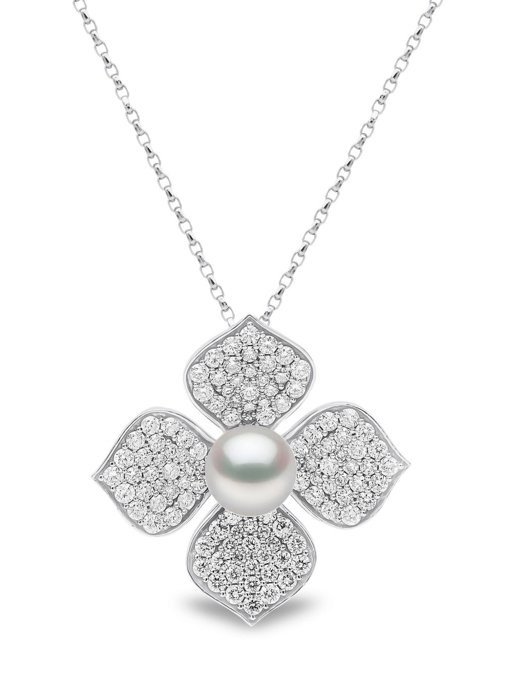 Yoko London Petal 18K 白金珍珠钻石吊坠 - 银色