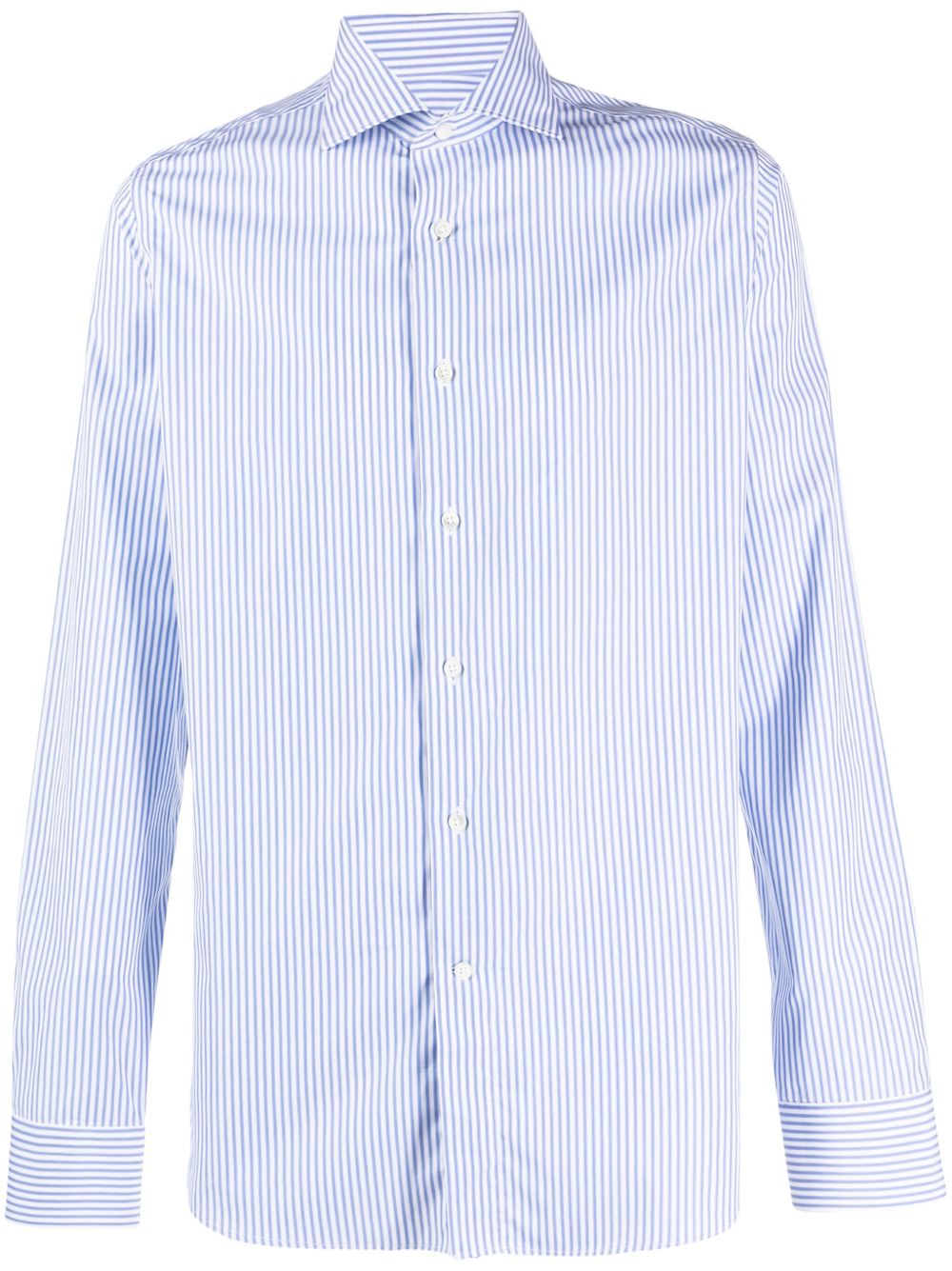 Canali 细条纹棉衬衫 - 蓝色