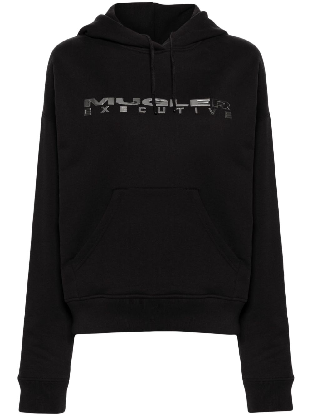 Mugler logo字样平纹针织连帽衫 - 黑色