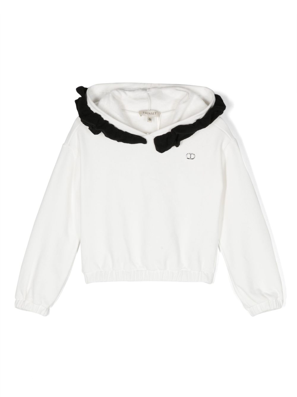 TWINSET Kids 荷叶边棉混纺连帽衫 - 白色