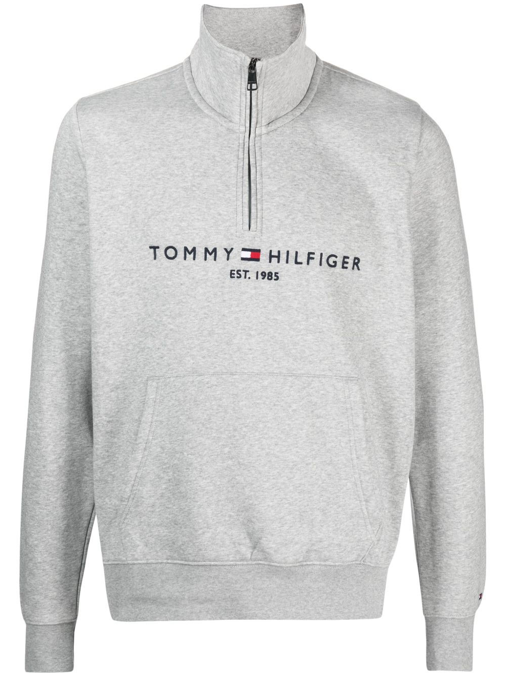 Tommy Hilfiger logo刺绣拉链领卫衣 - 灰色
