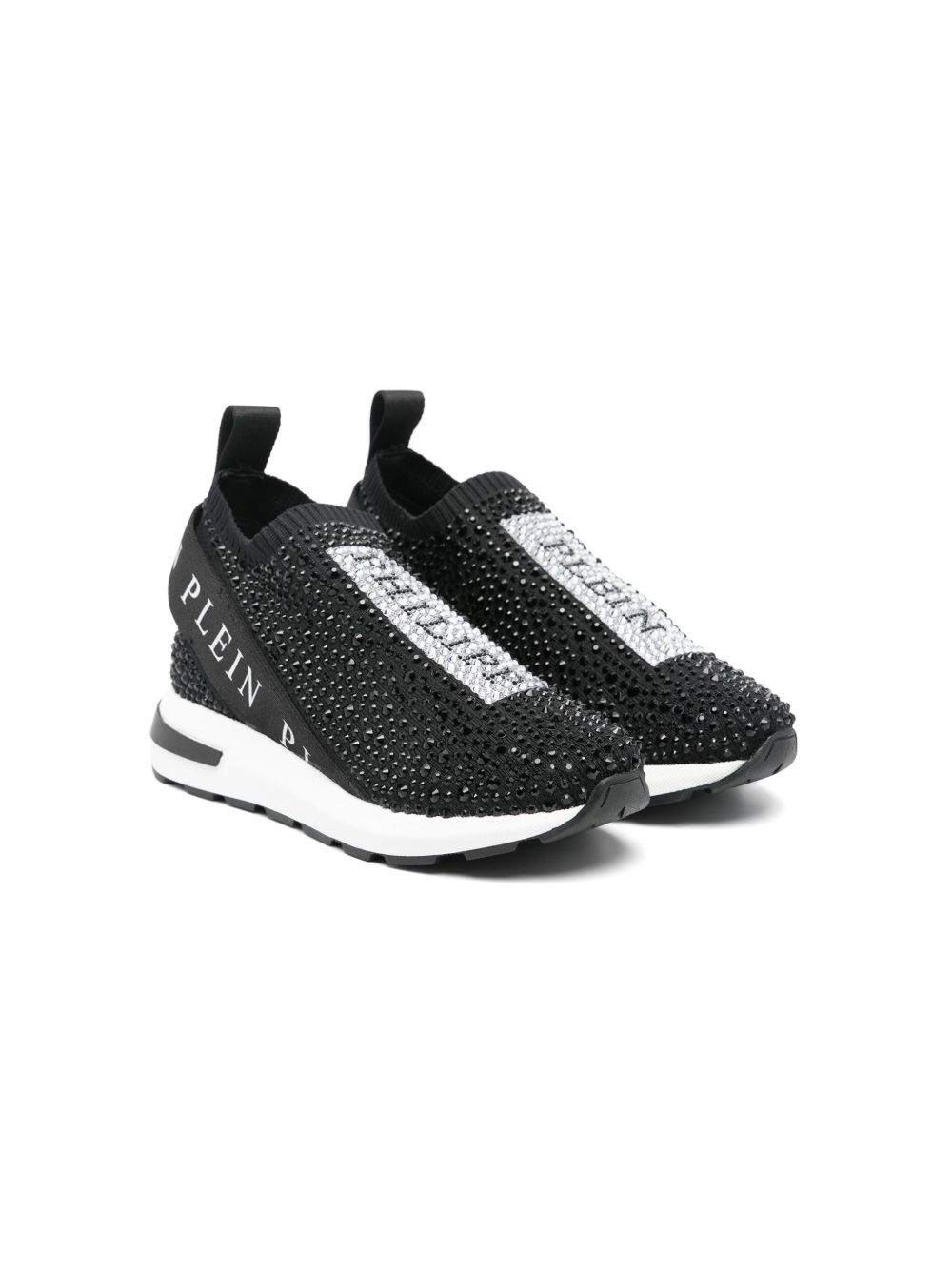 Philipp Plein Junior 晶饰套穿式运动鞋 - 黑色