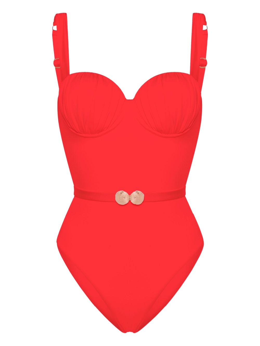 Noire Swimwear 束腰褶饰平台式连体泳衣 - 红色