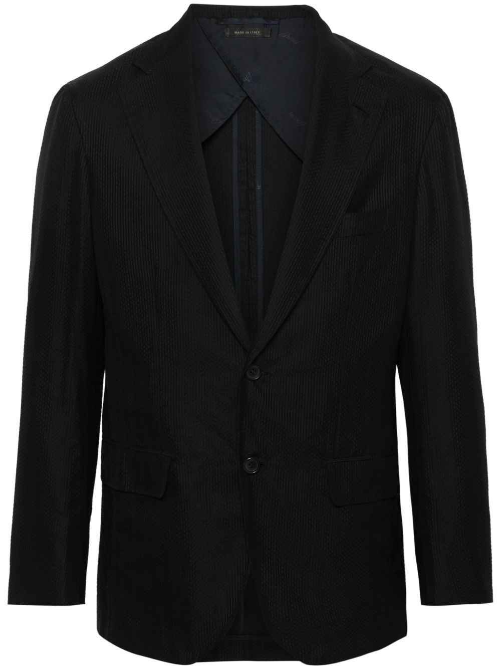 Brioni 泡泡纱人字斜纹针织真丝西装夹克 - 蓝色