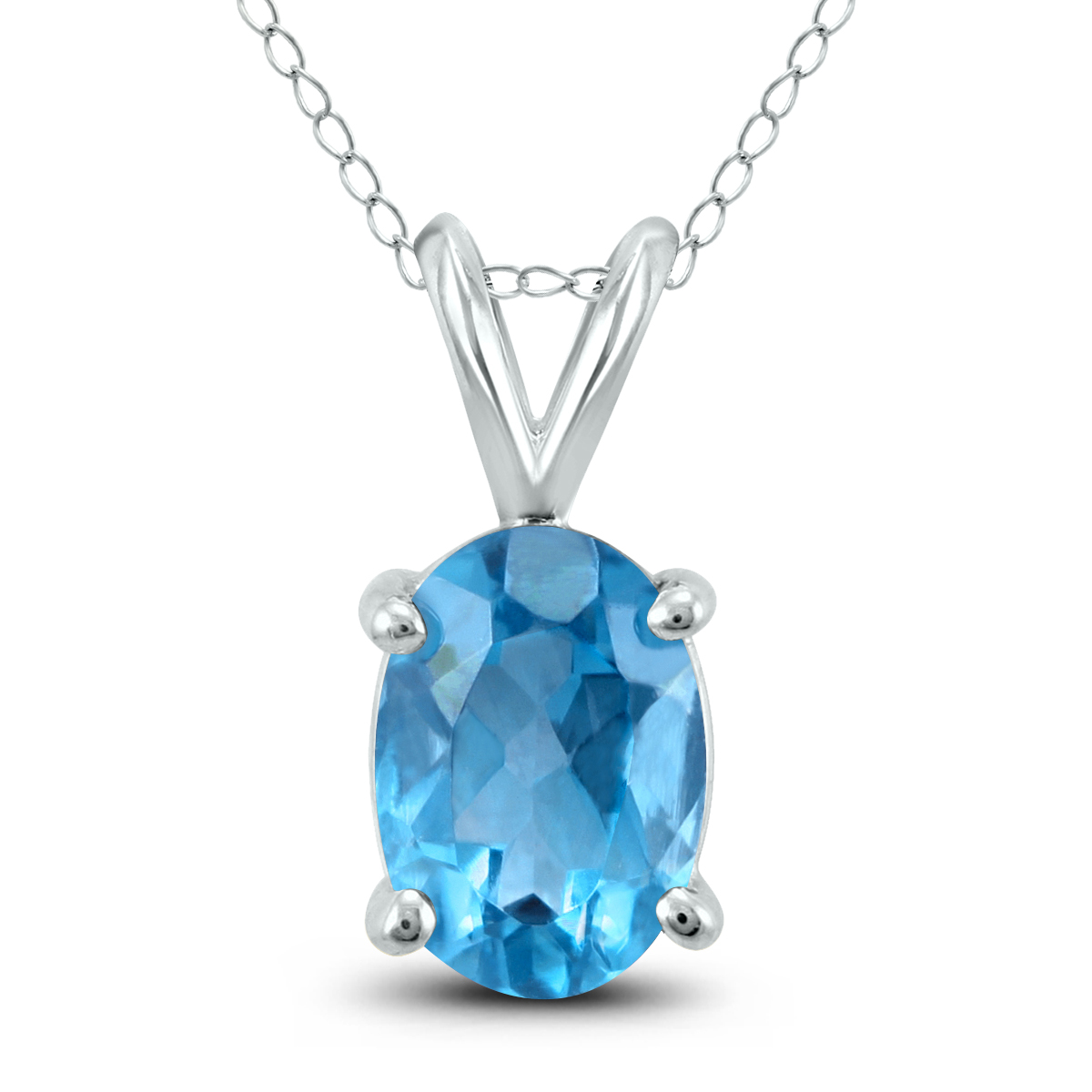 14K White Gold 8x6MM Oval Blue Topaz Pendant