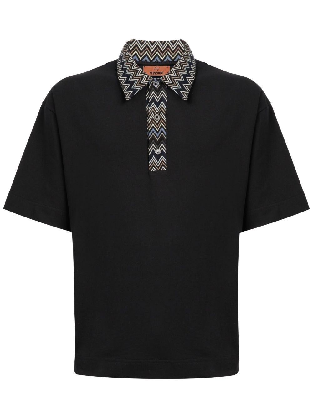 Missoni 人字纹图案针织拼接棉polo衫 - 黑色
