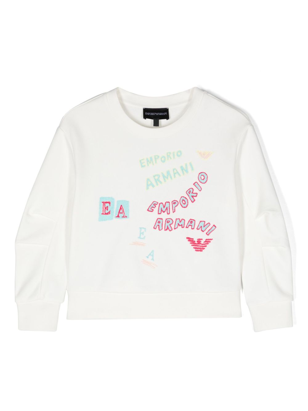 Emporio Armani Kids logo刺绣卫衣 - 白色