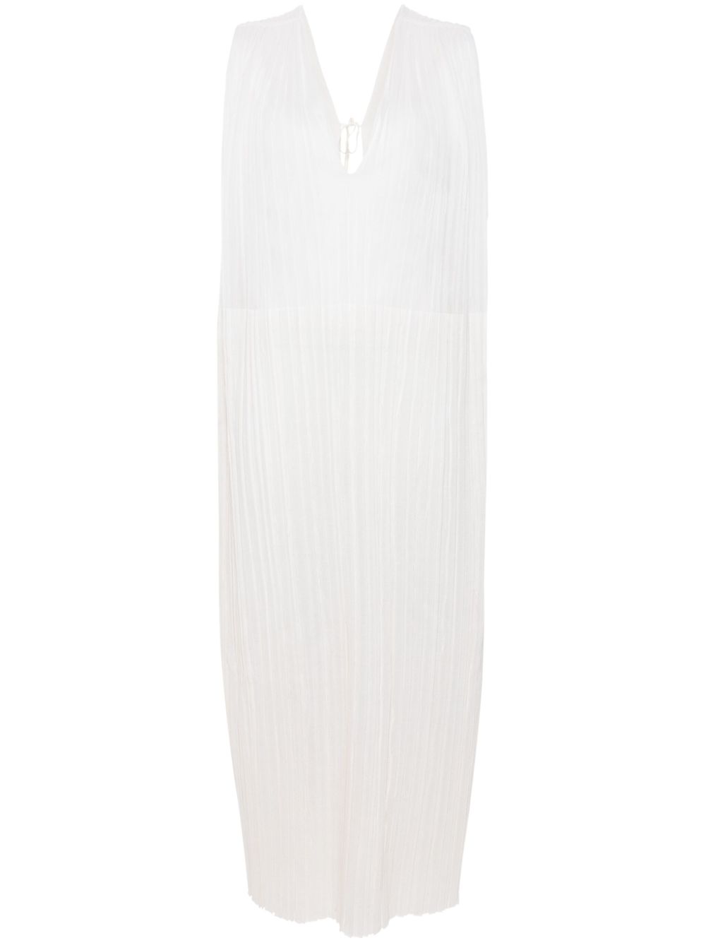 Jil Sander V领褶饰中长连衣裙 - 中性色