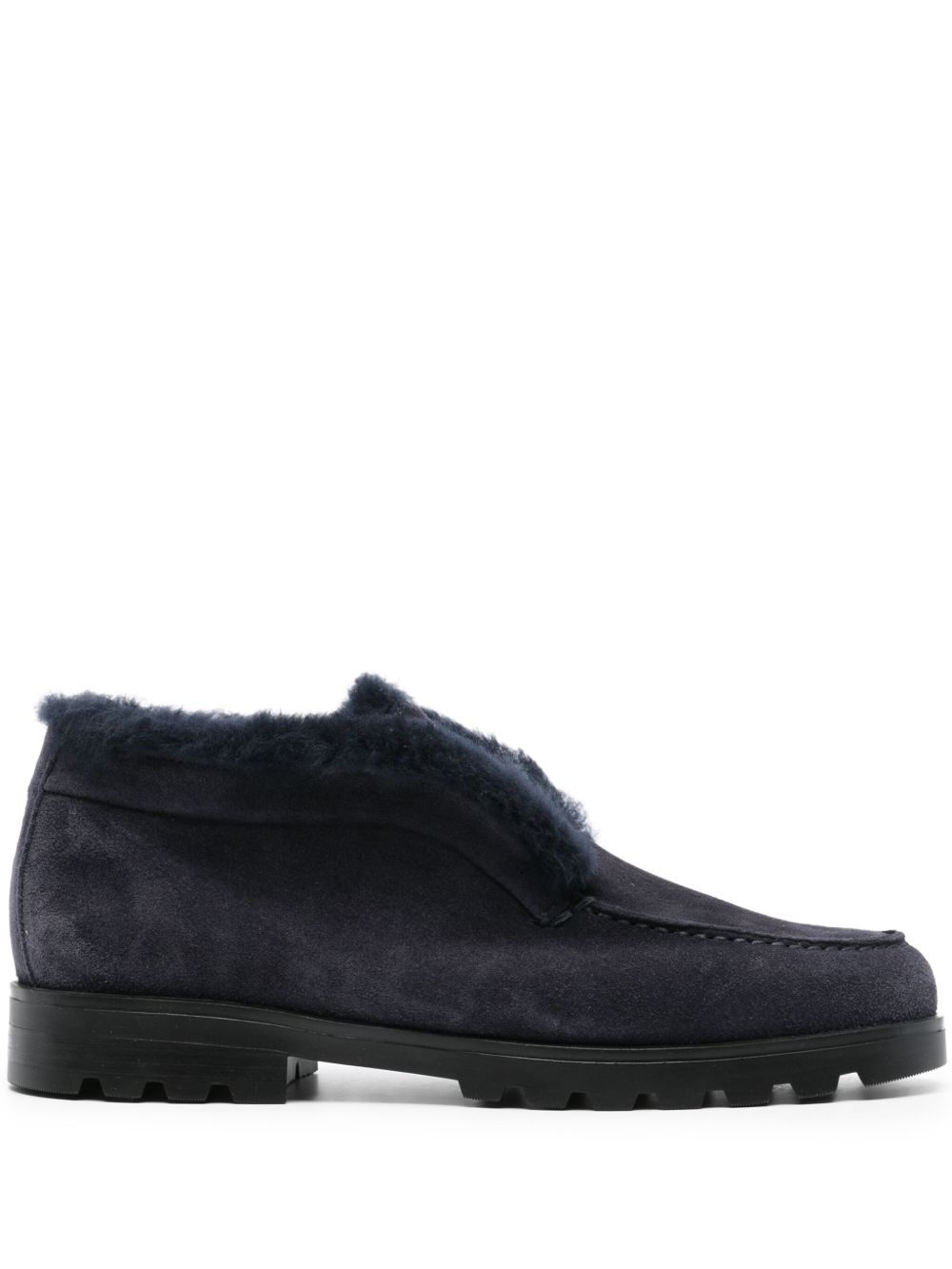 Santoni 同色系缝线皮质乐福鞋 - 蓝色