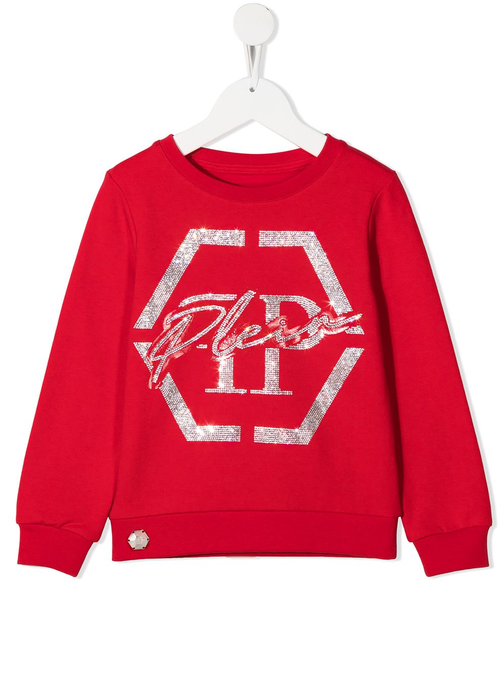 Philipp Plein Junior logo镶嵌圆领套头衫 - 红色