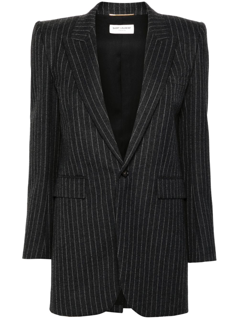 Saint Laurent 条纹法兰绒西装夹克 - 灰色