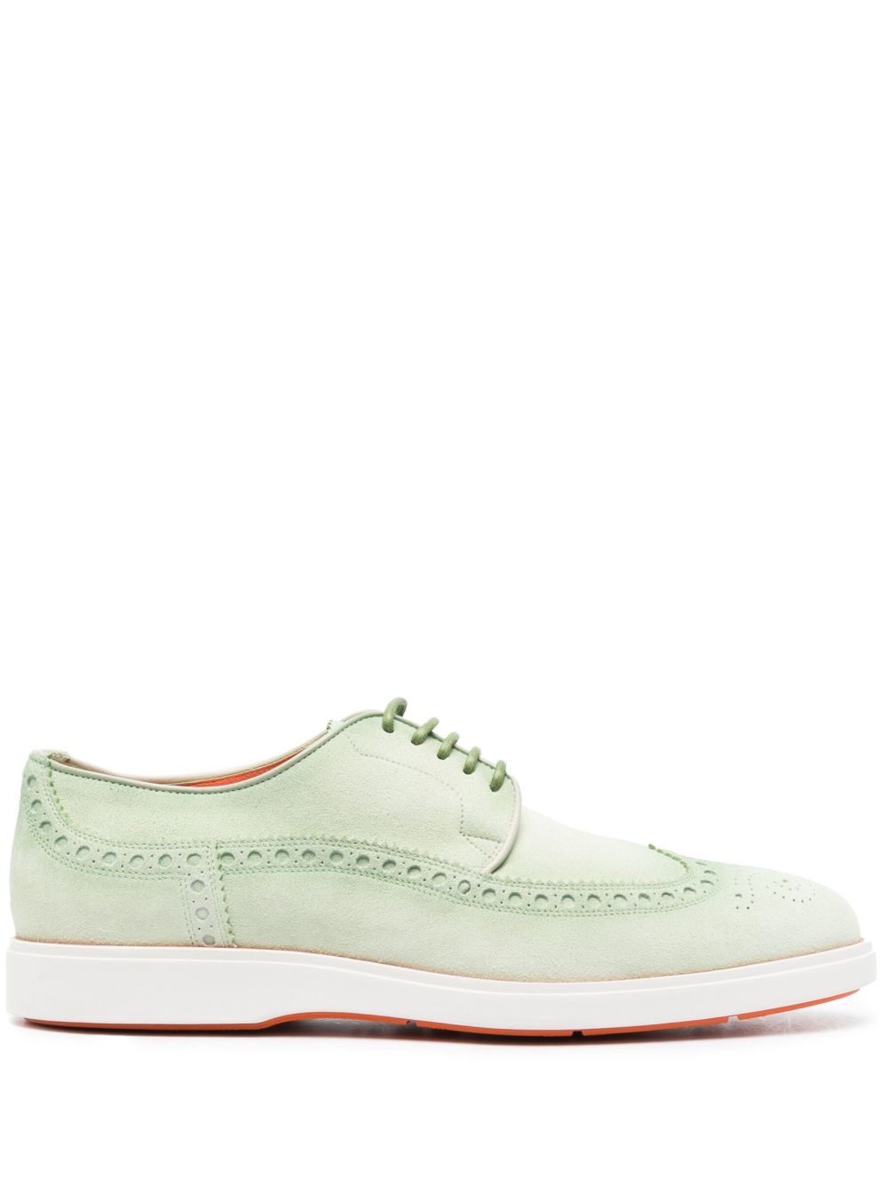 Santoni 穿孔设计杏仁形鞋头头布洛克鞋 - 绿色