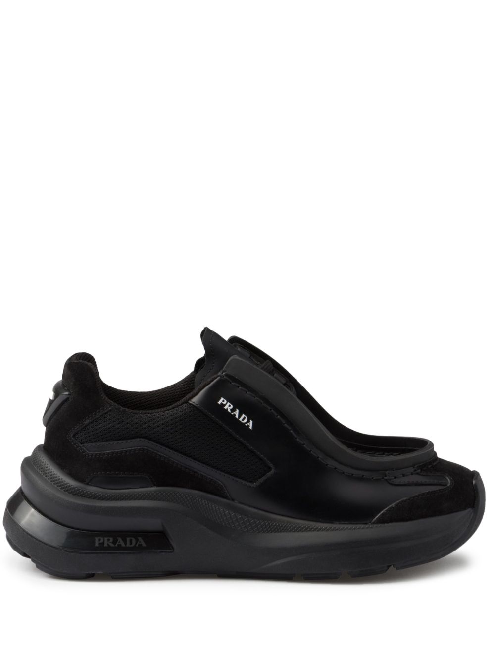 Prada logo印花拼接运动鞋 - 黑色