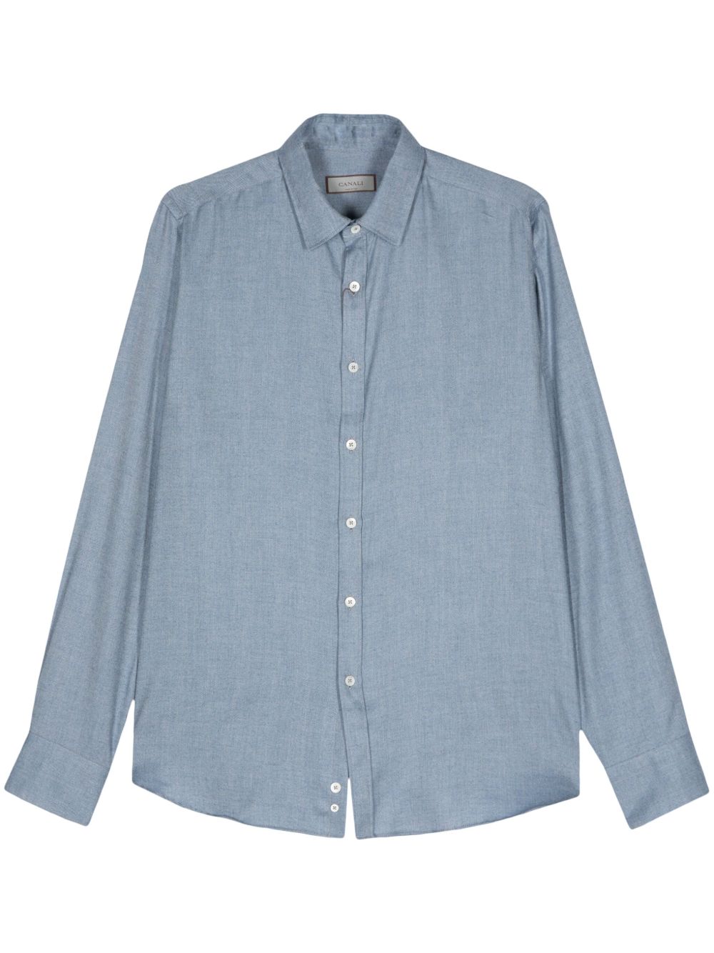 Canali 人字斜纹针织图案衬衫 - 蓝色
