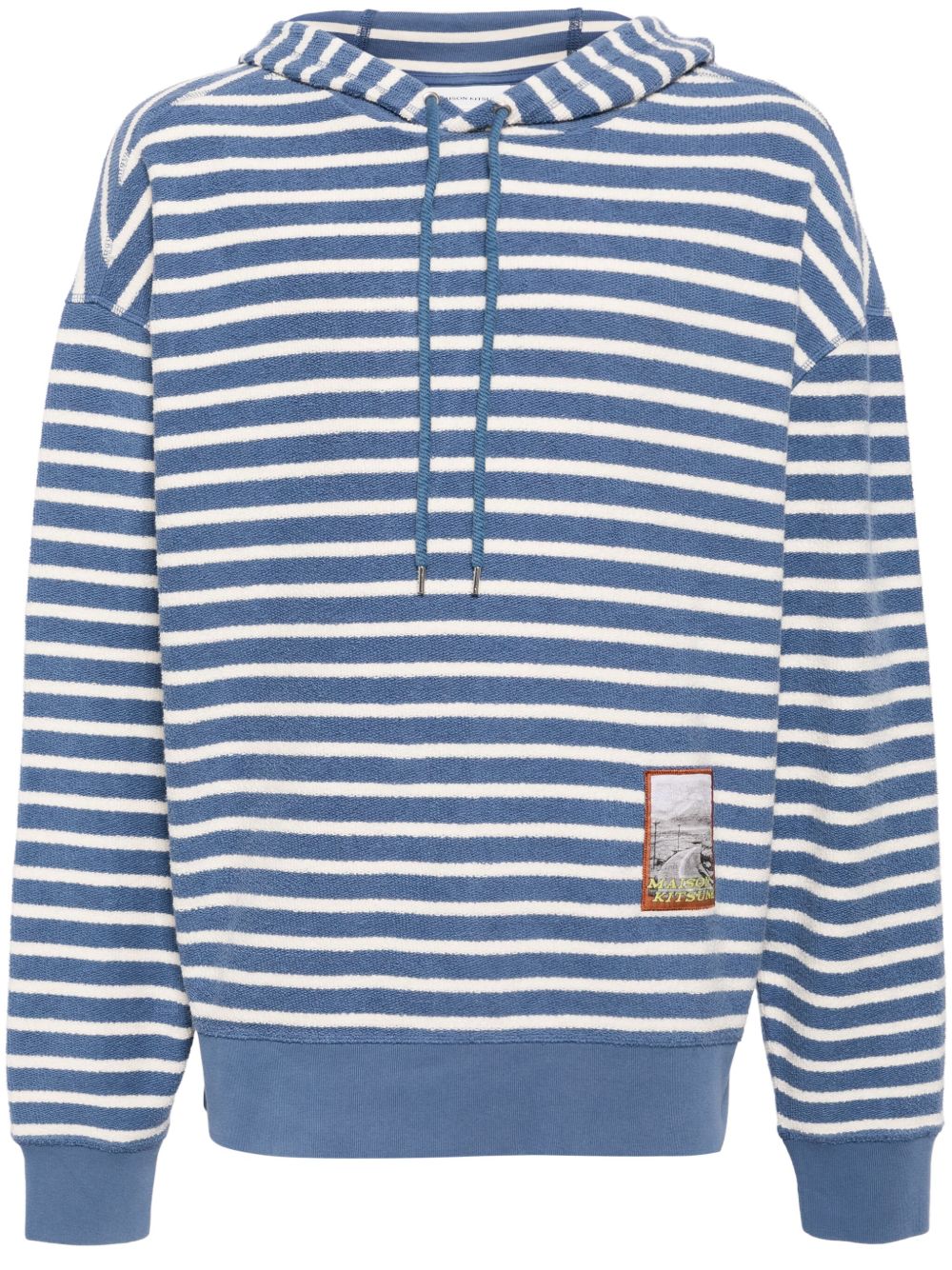 Maison Kitsuné logo贴花条纹棉连帽衫 - 蓝色