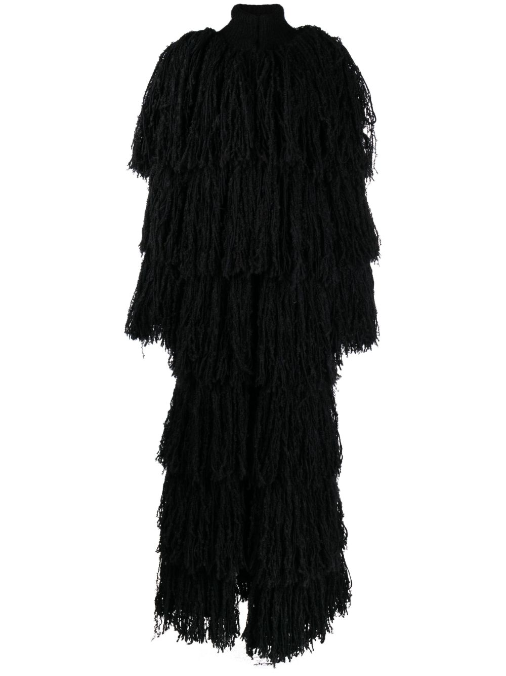 Saint Laurent 长款流苏边外套 - 黑色