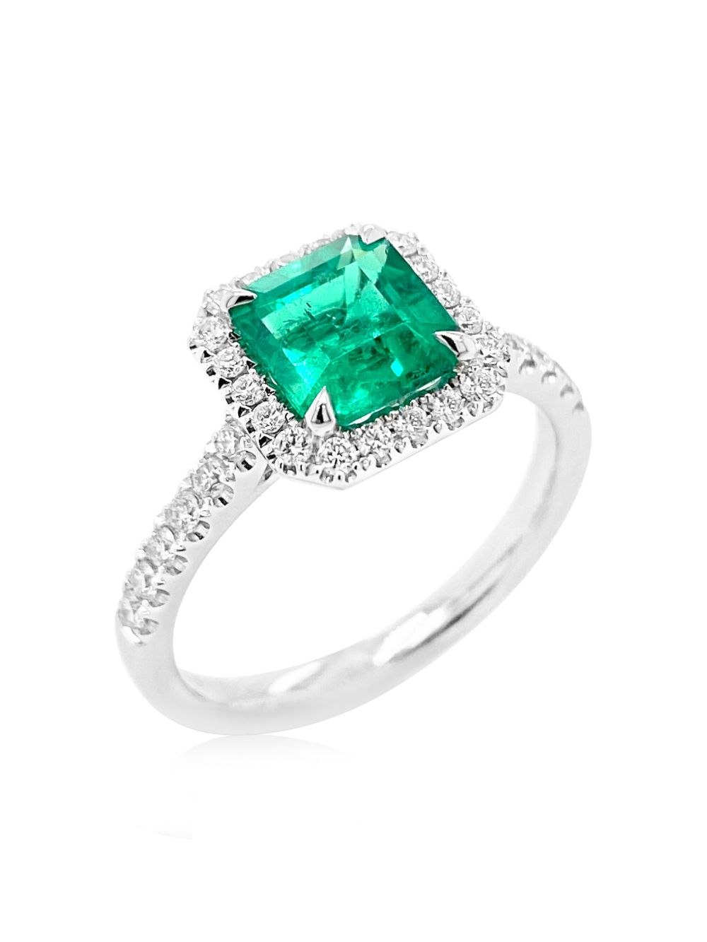 HYT Jewelry Colombian 祖母绿宝石铂金钻石戒指 - 银色