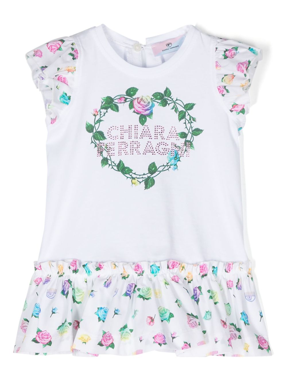 Chiara Ferragni Kids 水钻logo连衣裙 - 白色